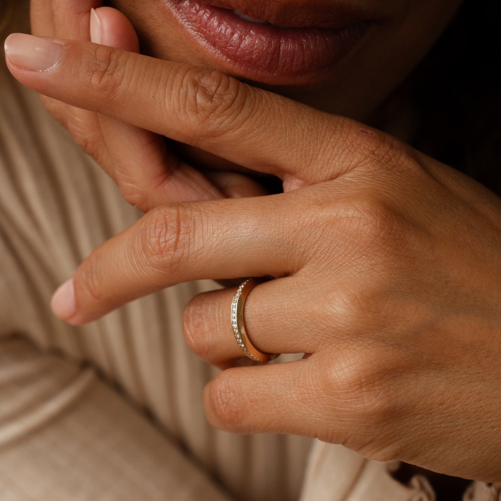 14k solid gold Signature Eternity Ring with diamonds around the band
