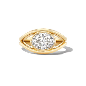 14k solid gold Union engagement ring with a bezel-set diamond