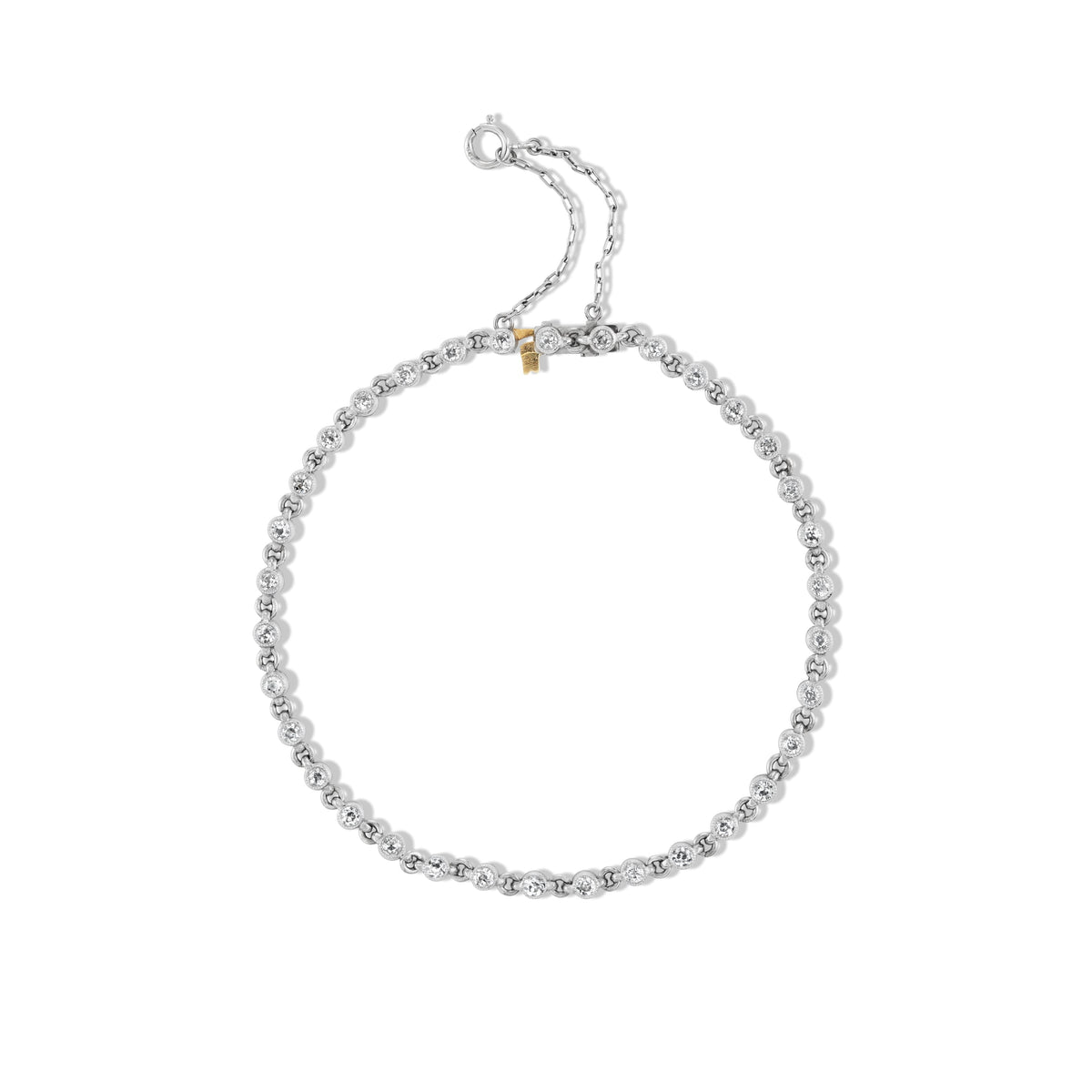 SOLD Vintage Diamond Bezel Link Tennis Bracelet w/ Safety Chain