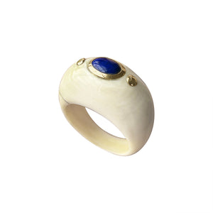 SOLD Vintage Ivory, Lapis, and 14k Gold Cocktail Ring