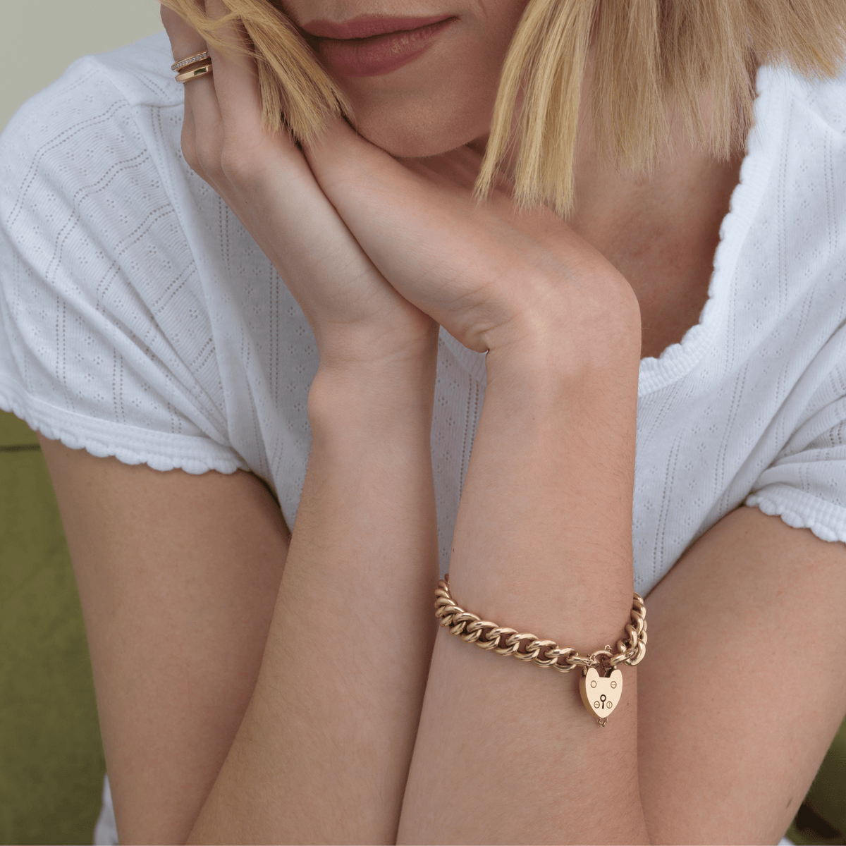 Vintage 15k Curb Link Heart Clasp Bracelet w/ Safety Chain