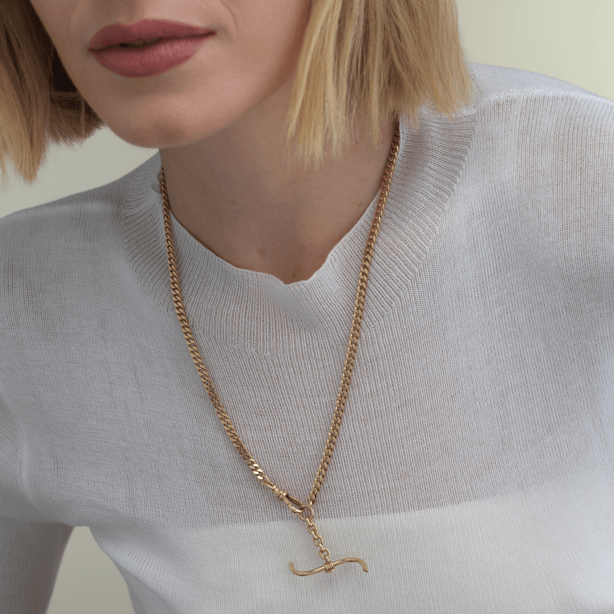 Vintage Watch Fob Curb Chain with Curved S Bar