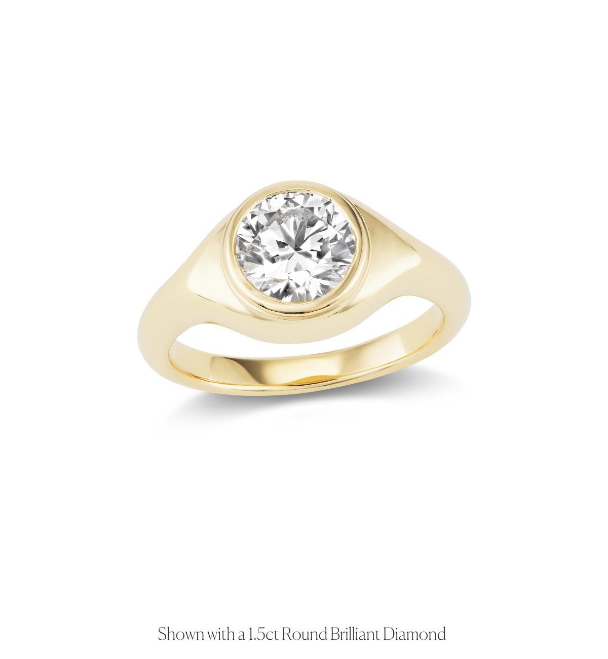 14k solid gold chunky gypset style bezel set engagement ring with a round brilliant diamond