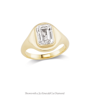 14k solid gold chunky gypset style bezel set engagement ring with an emerald cut diamond