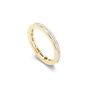 14k gold ring with baguette diamonds across the entire band