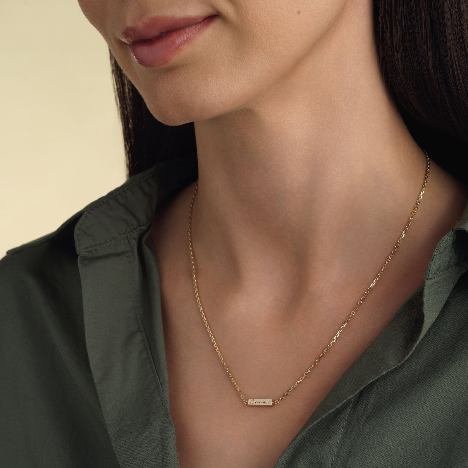 14k gold hand engraved gold bar necklace