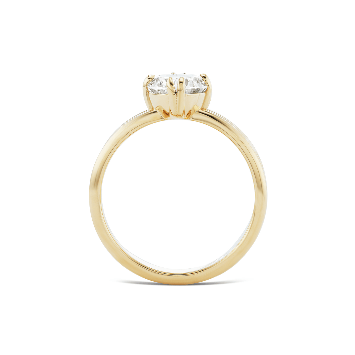 Side view of the 14k gold triple band design engagement ring