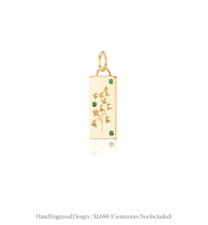 Hand engraved floral design with stones on the 14k solid gold rectangle charm 