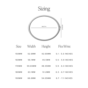 A chart describing the measurements of each bracelet size