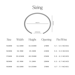 Sizing chart for Signature Cuff