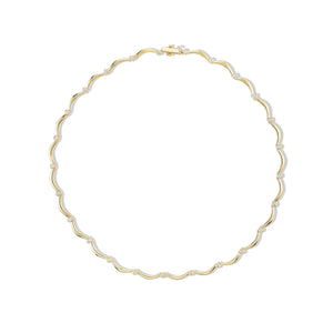 14k gold scalloped link tennis necklace with bezel set diamonds