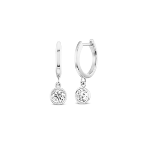 14k white gold bezel set diamond drop huggies