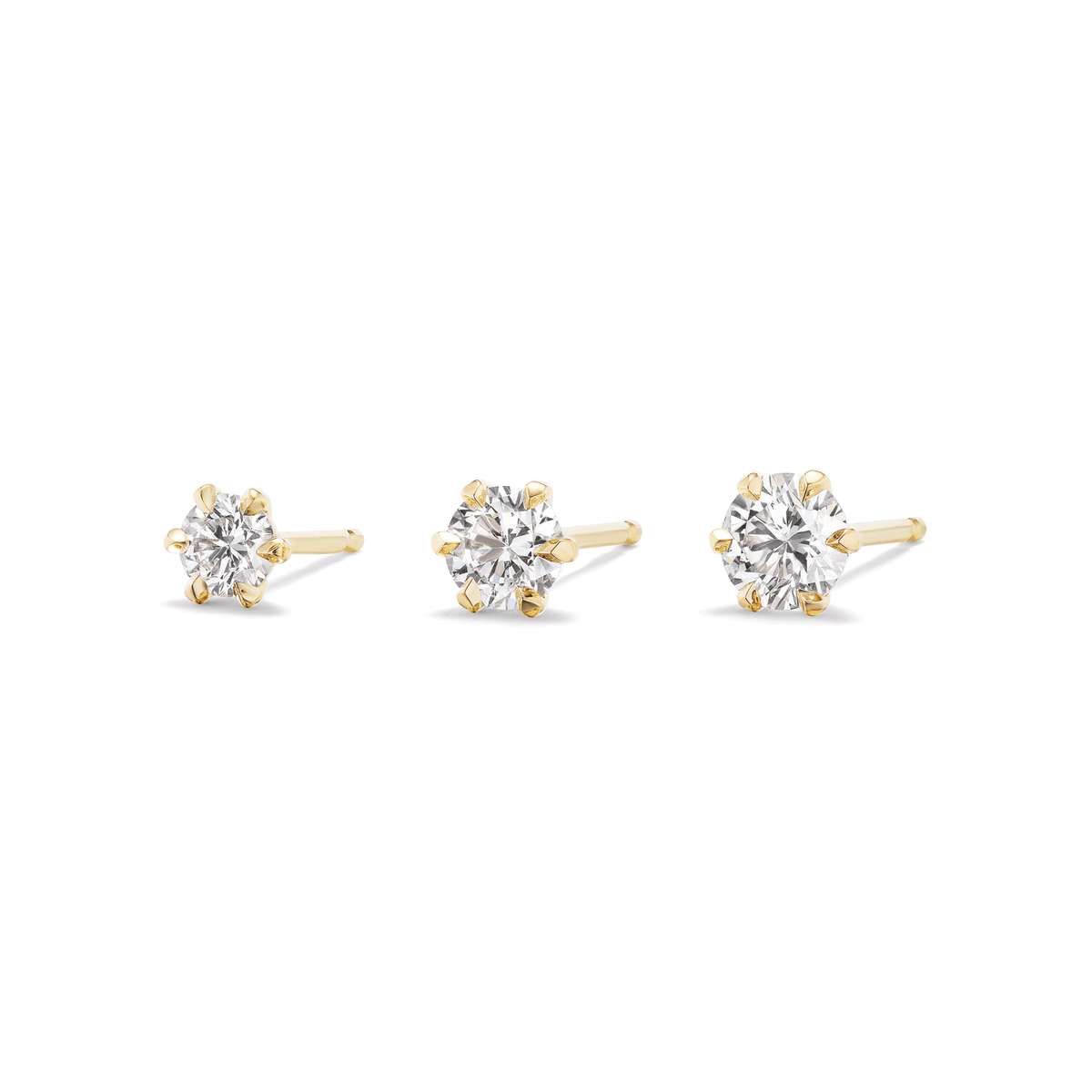 All sizes of the 14k gold 6-prong solitaire diamond stud earrings