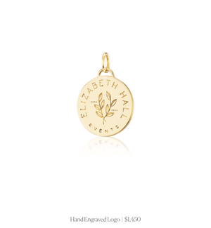 Hand engraved logo on the 14k solid gold circle charm