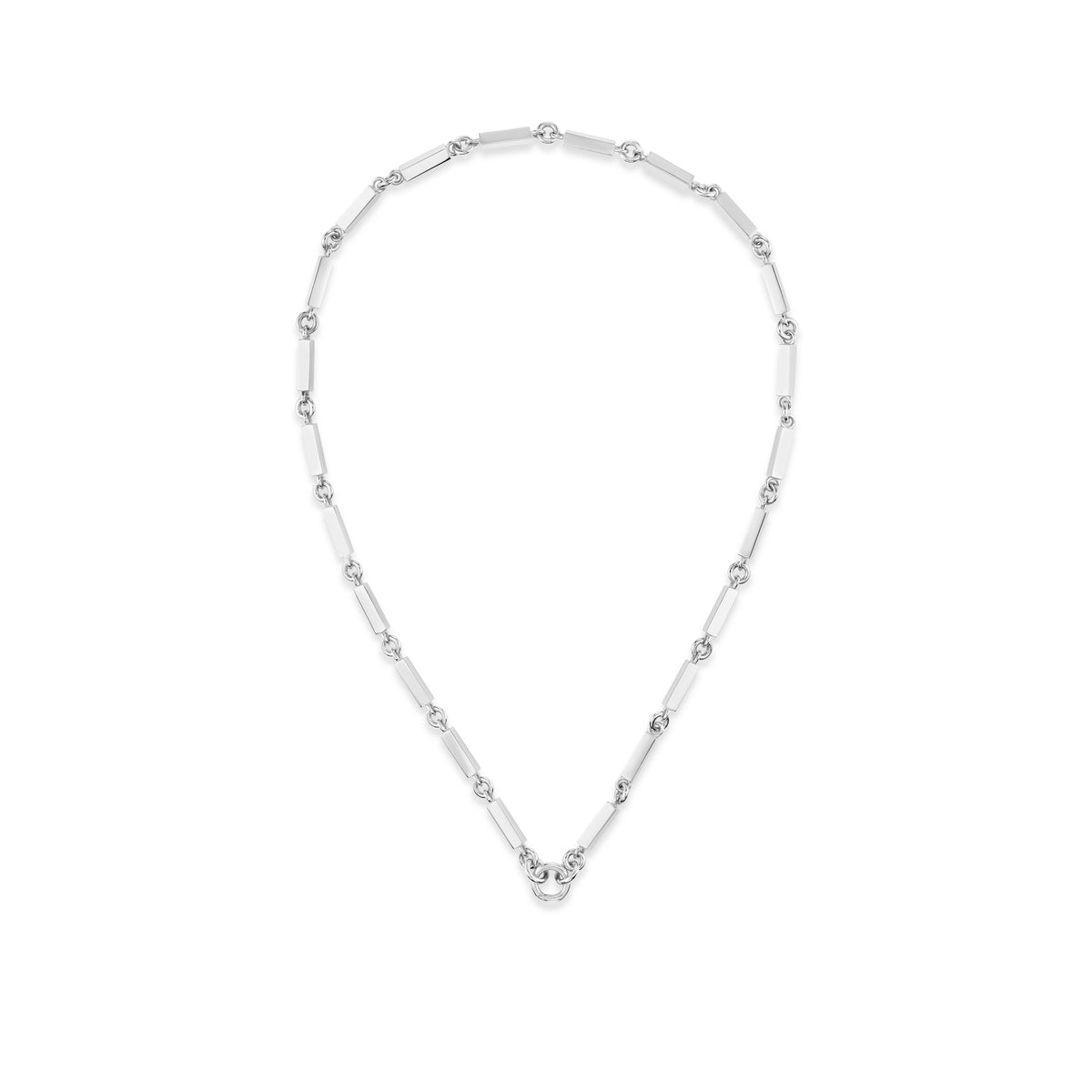 14k white gold thick bar link necklace