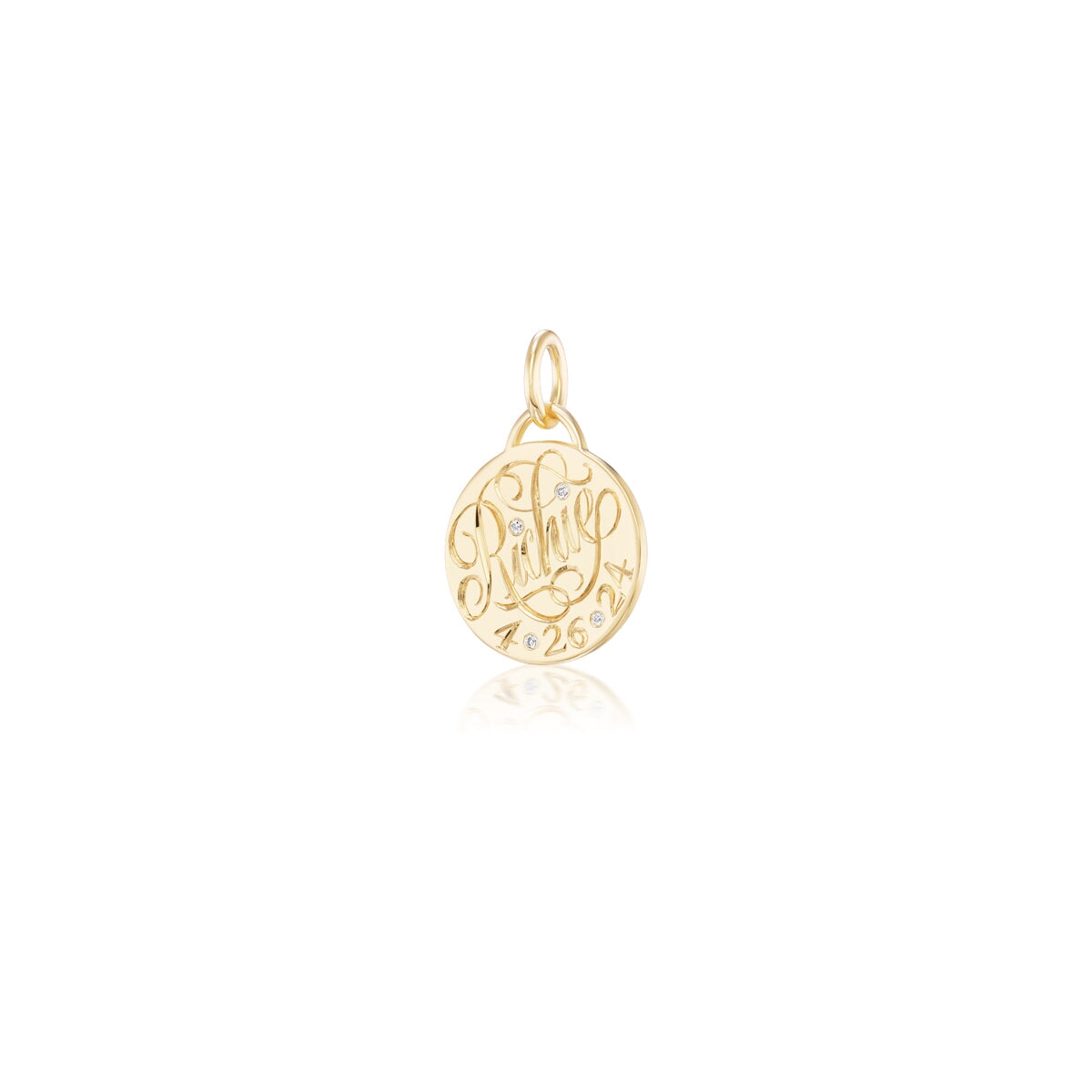 Script Name & Date Circle Charm with Diamonds