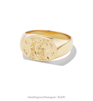 Hand engraved monogram on 14k solid gold oval signet ring