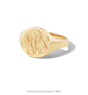 Example of 14k solid gold engraved round signet ring