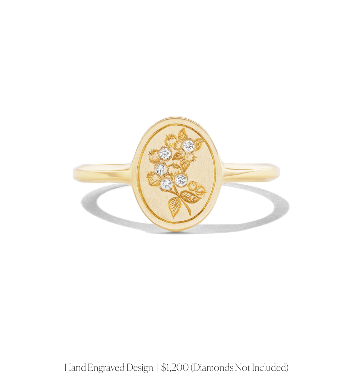 Example of 14k solid gold engraved signet ring with diamonds