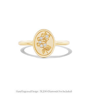 Example of 14k solid gold engraved signet ring with diamonds