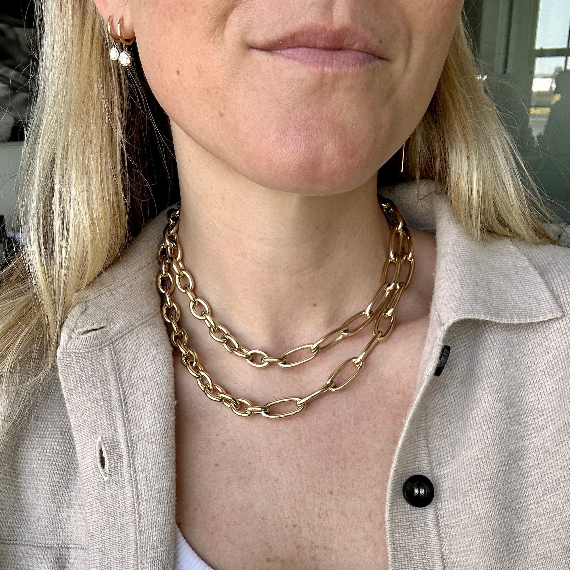 14k gold chunky half link half cable chain necklace