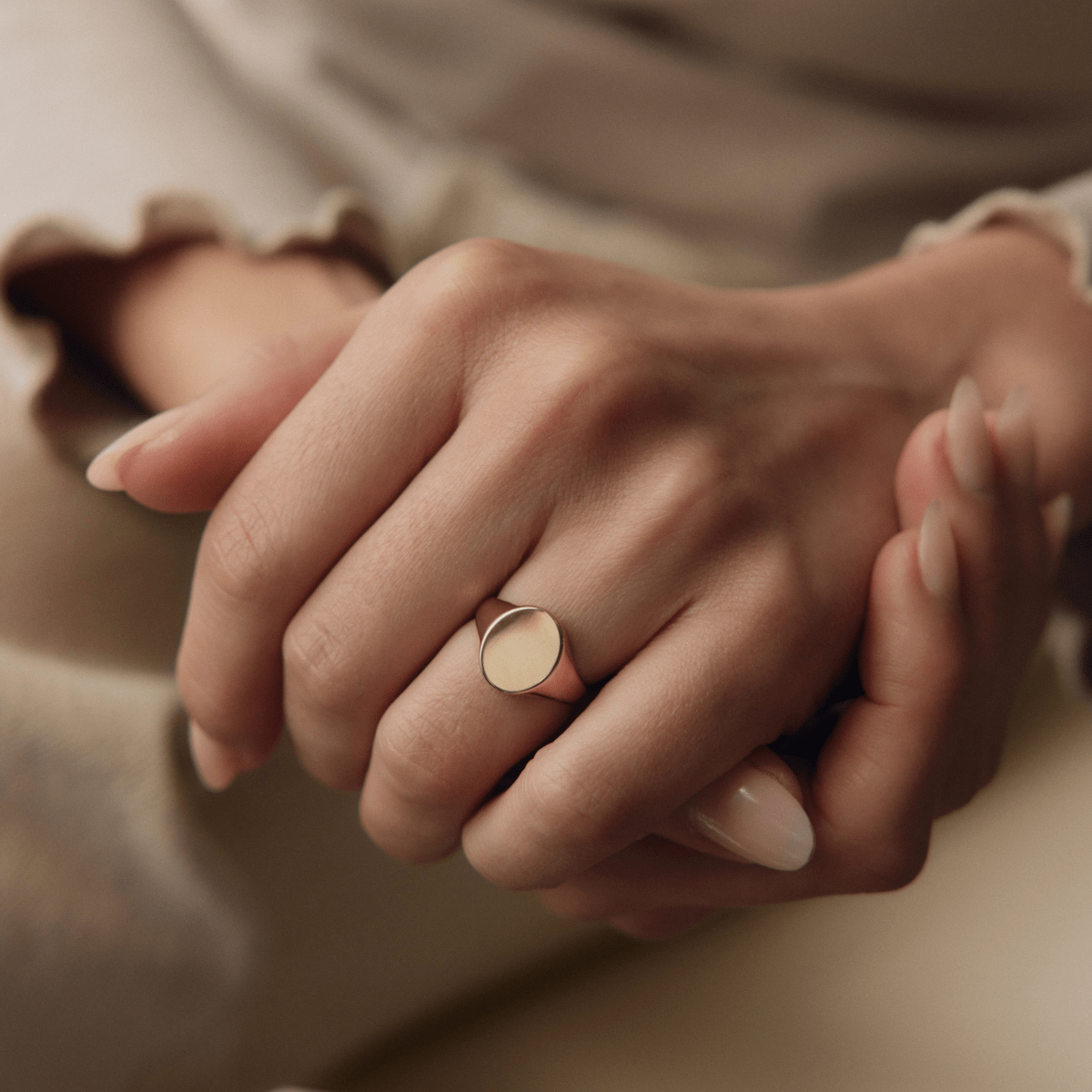 14k solid gold engravable signet ring