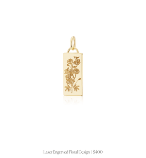 Laser engraved floral design on the Classic Rectangle Charm