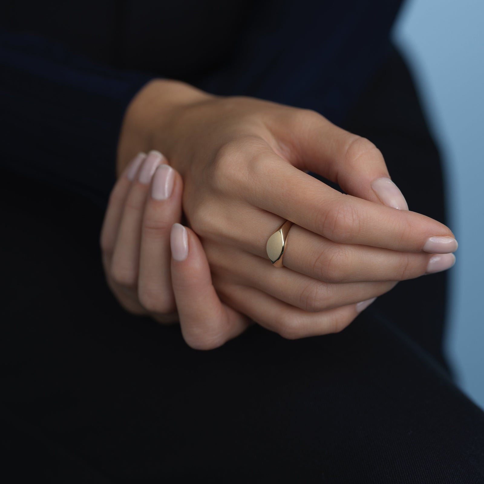 14k solid gold marquise shaped engravable signet ring