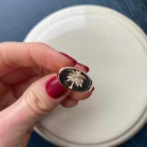 Example of a hand engraved 14k solid gold oval signet ring