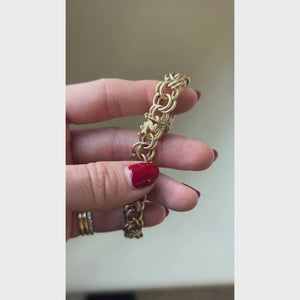 Vintage Double Link Charm Bracelet w/ Heart Clasp