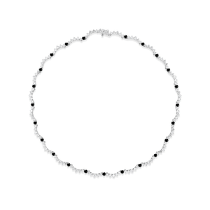 14k white gold scalloped tennis necklace with black diamonds