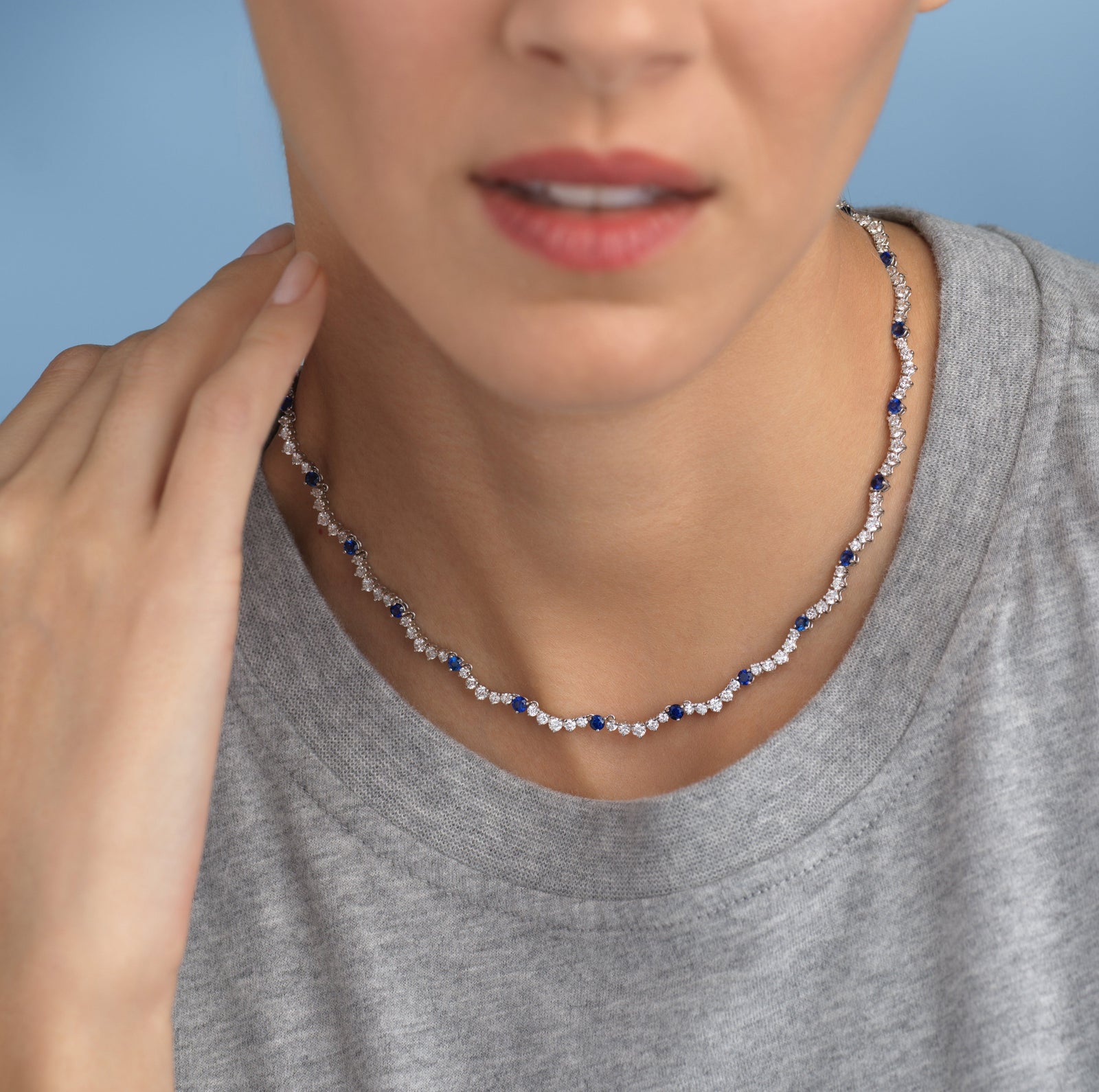 Scalloped Sapphire Tennis Necklace
