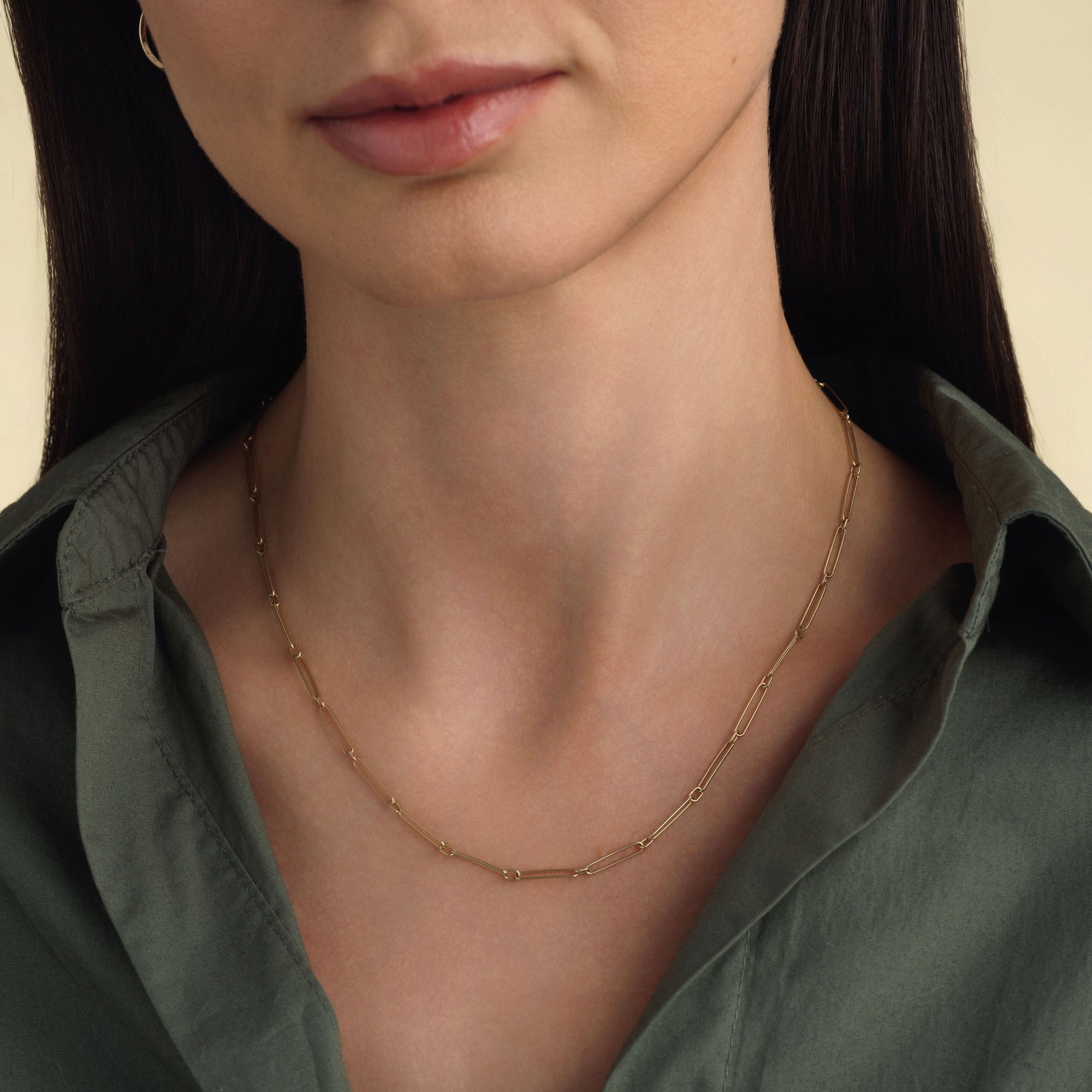 14k gold long chain link necklace 