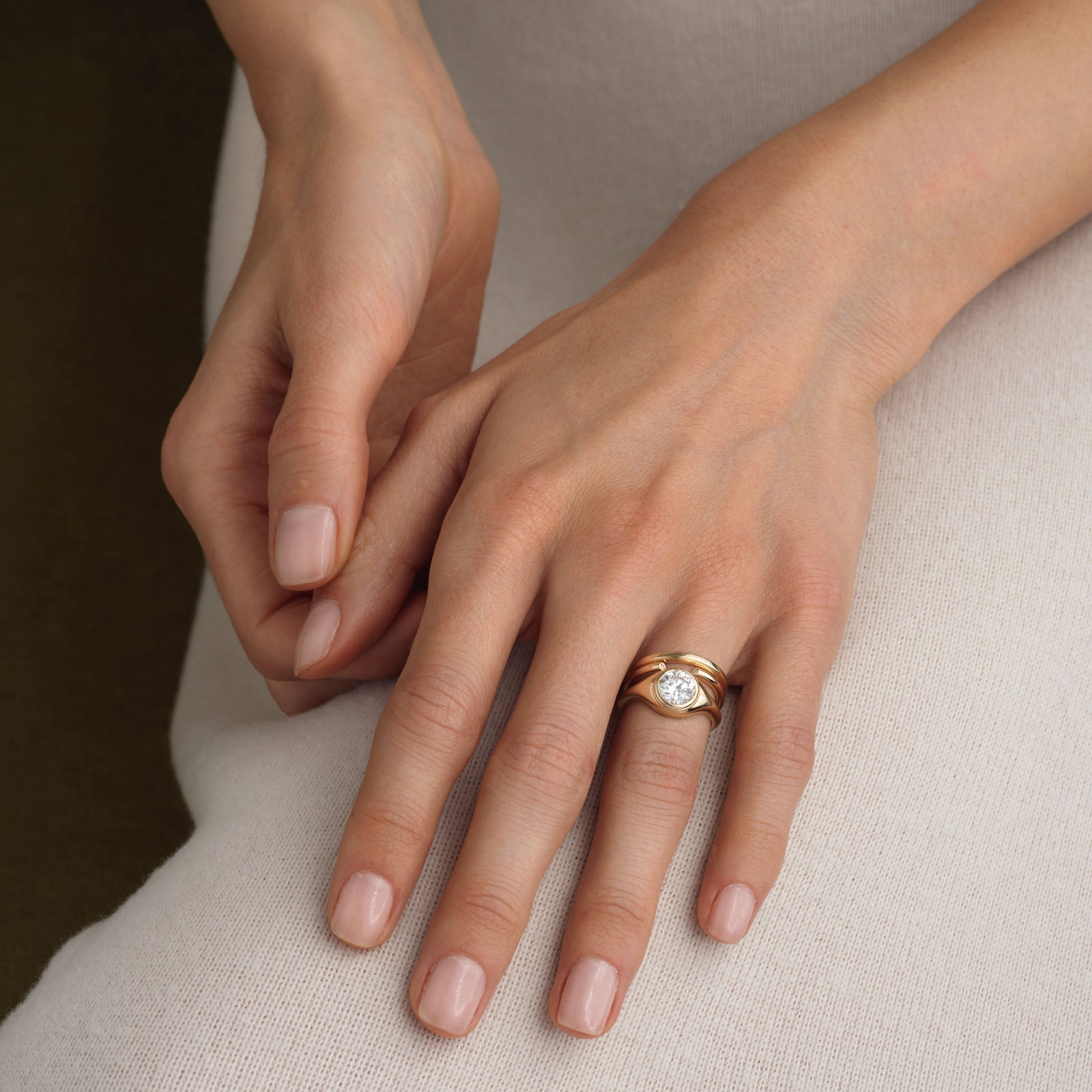 14k solid gold chunky gypset style bezel set engagement ring