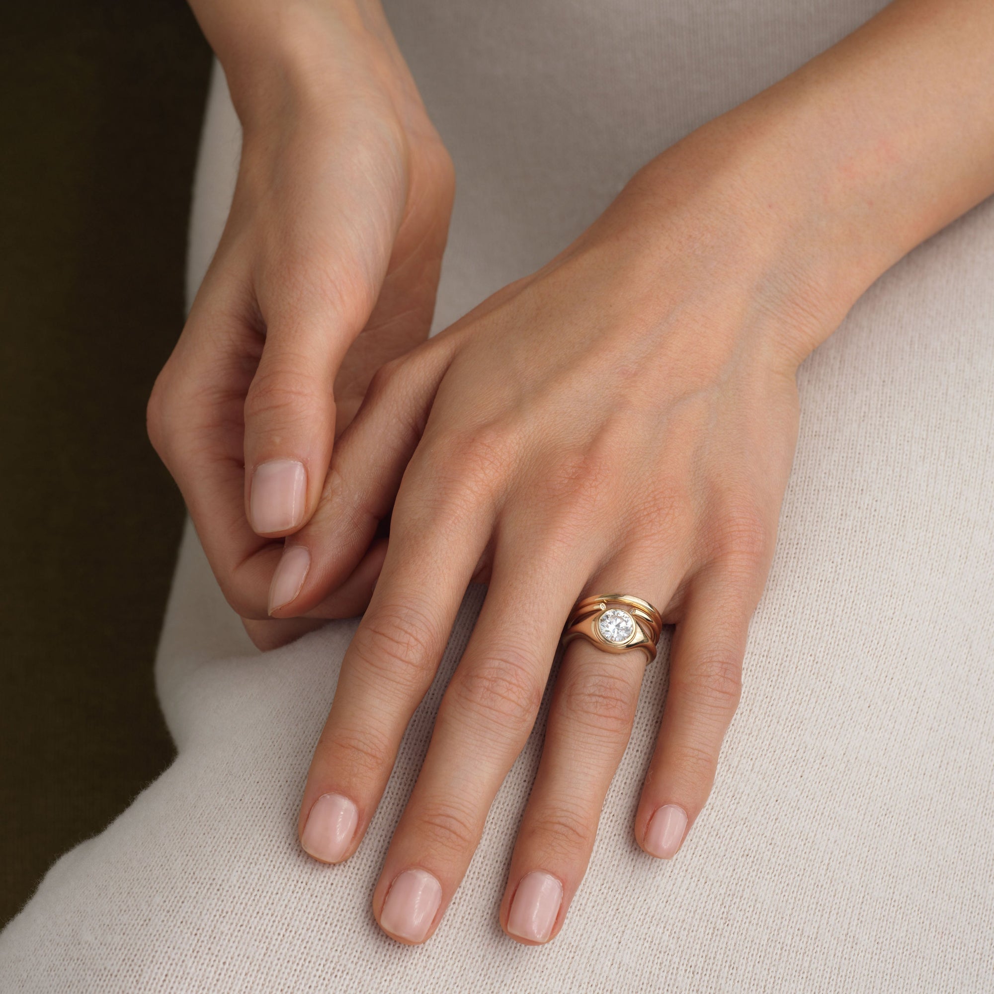 14k solid gold chunky gypset style bezel set engagement ring