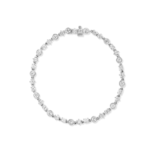 14k white gold diamond tennis bracelet with three alternating setting styles