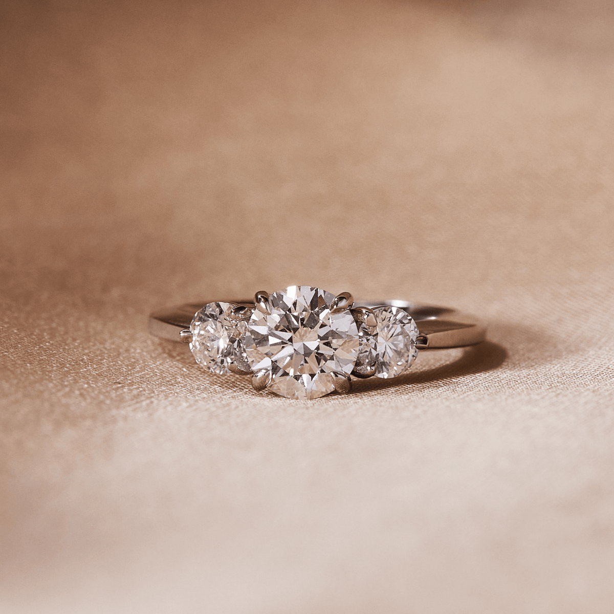 14k white gold three stone diamond engagement ring