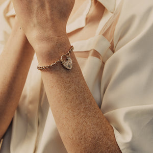 Vintage Rose Gold Curb Link Heart Padlock Bracelet by Fewer Finer