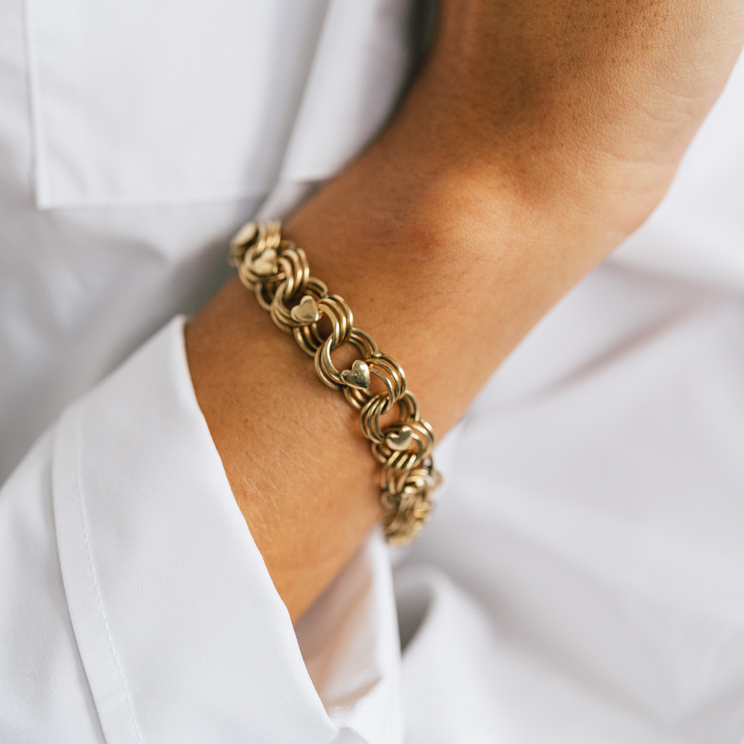 SOLD Vintage 14K Charm Bracelet with Heart Detail
