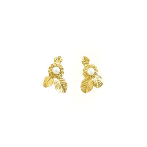 Vintage 18K Gold and Pearl Leaf And Flower Crawler Earrings