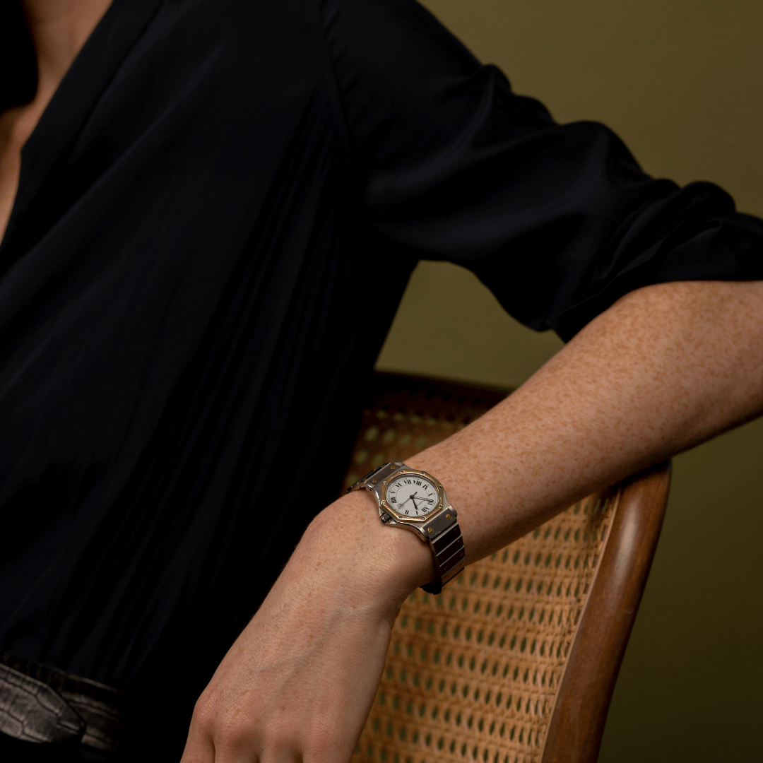 SOLD Vintage Cartier Santos Octagon 29mm Two Tone Watch Fewer Finer