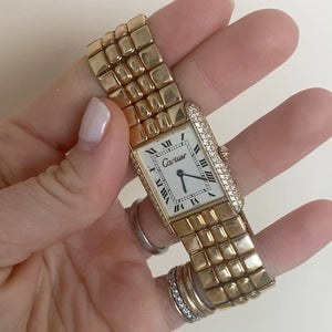 Vintage Cartier Tank Louis 23mm 18K Diamond Watch Fewer Finer