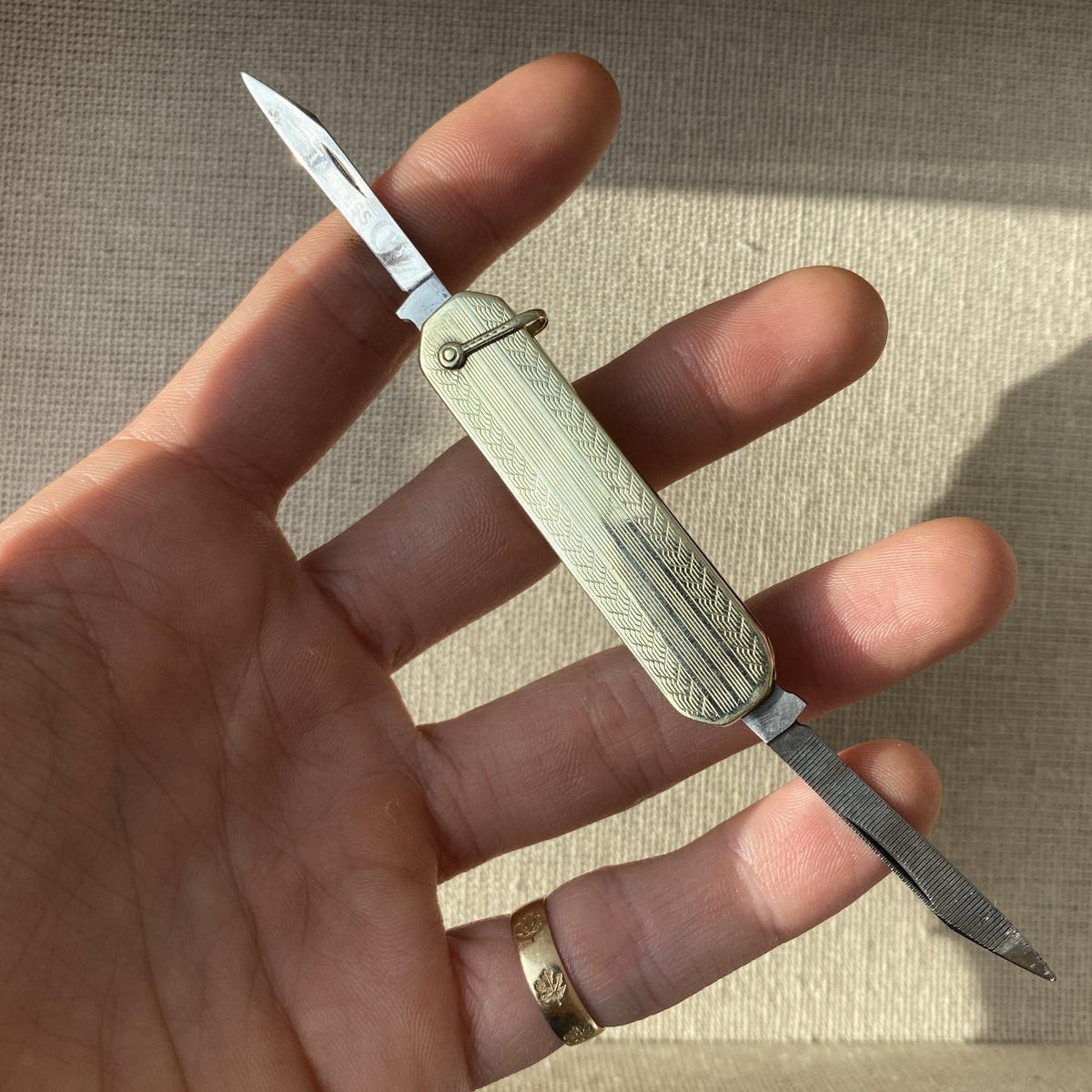 Vintage Gold and Stainless Steel Pocket Knife for Men and Women