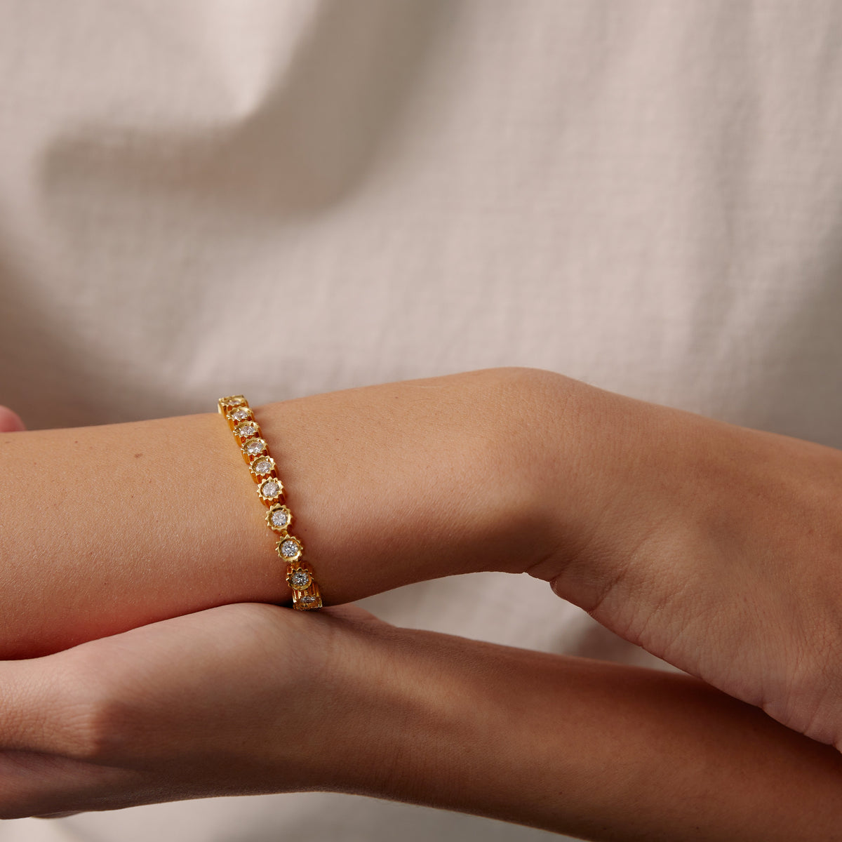 Unique flower shaped tennis bracelet by Fewer Finer