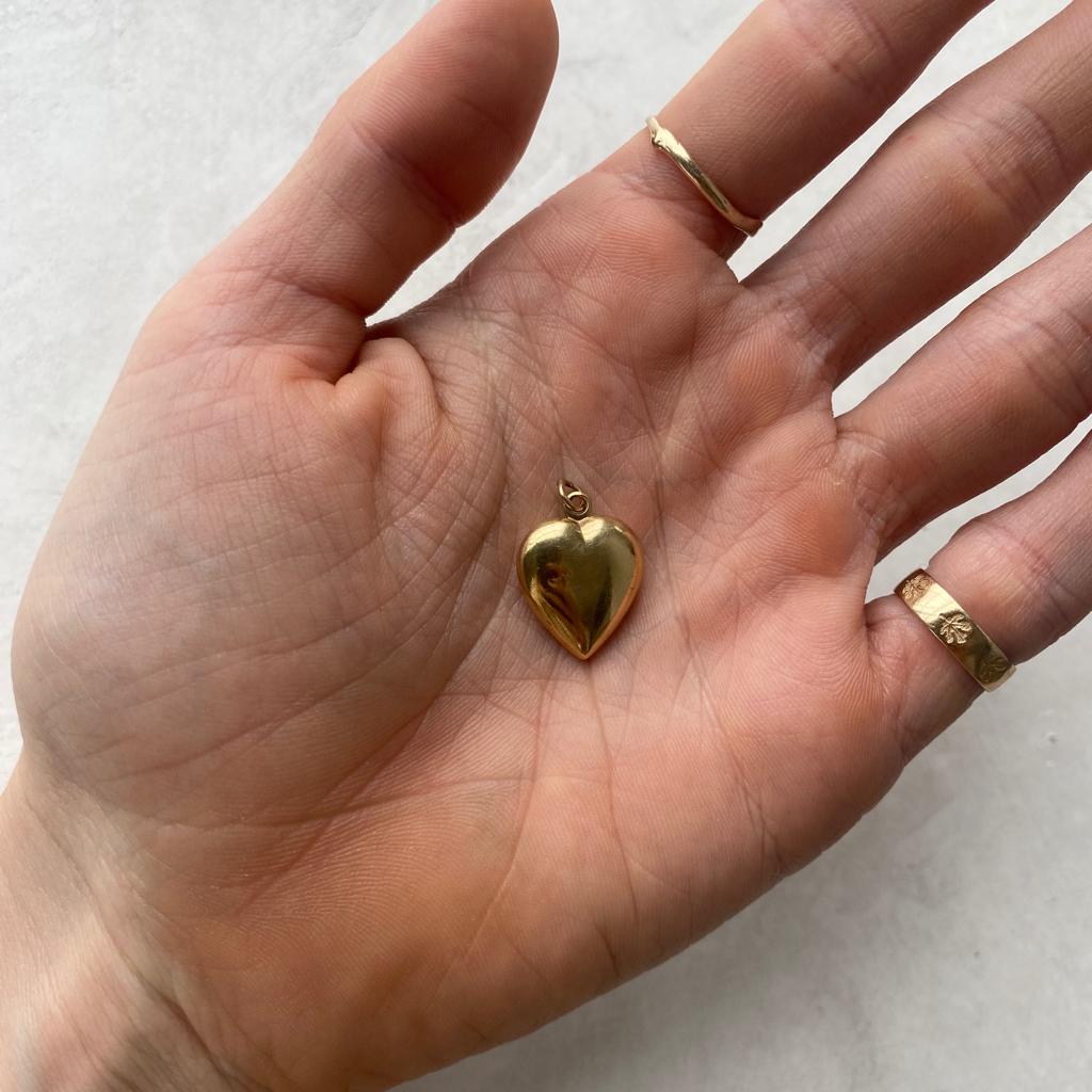 Vintage Gold Puffy heart Charm 