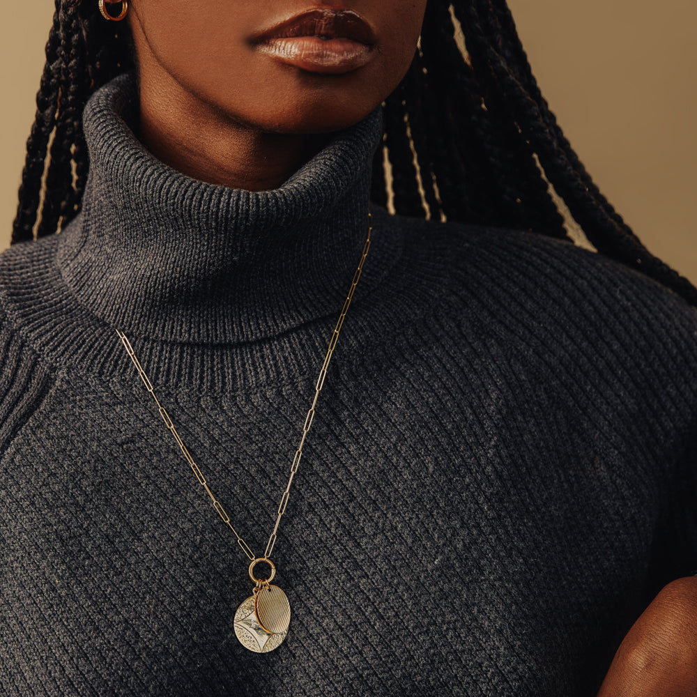 Vintage Large Circle Charm with Diamond Shape for Women