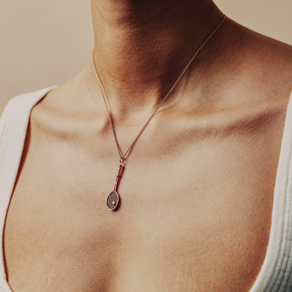 Vintage Large Tennis Racket Charm with Diamond for Women