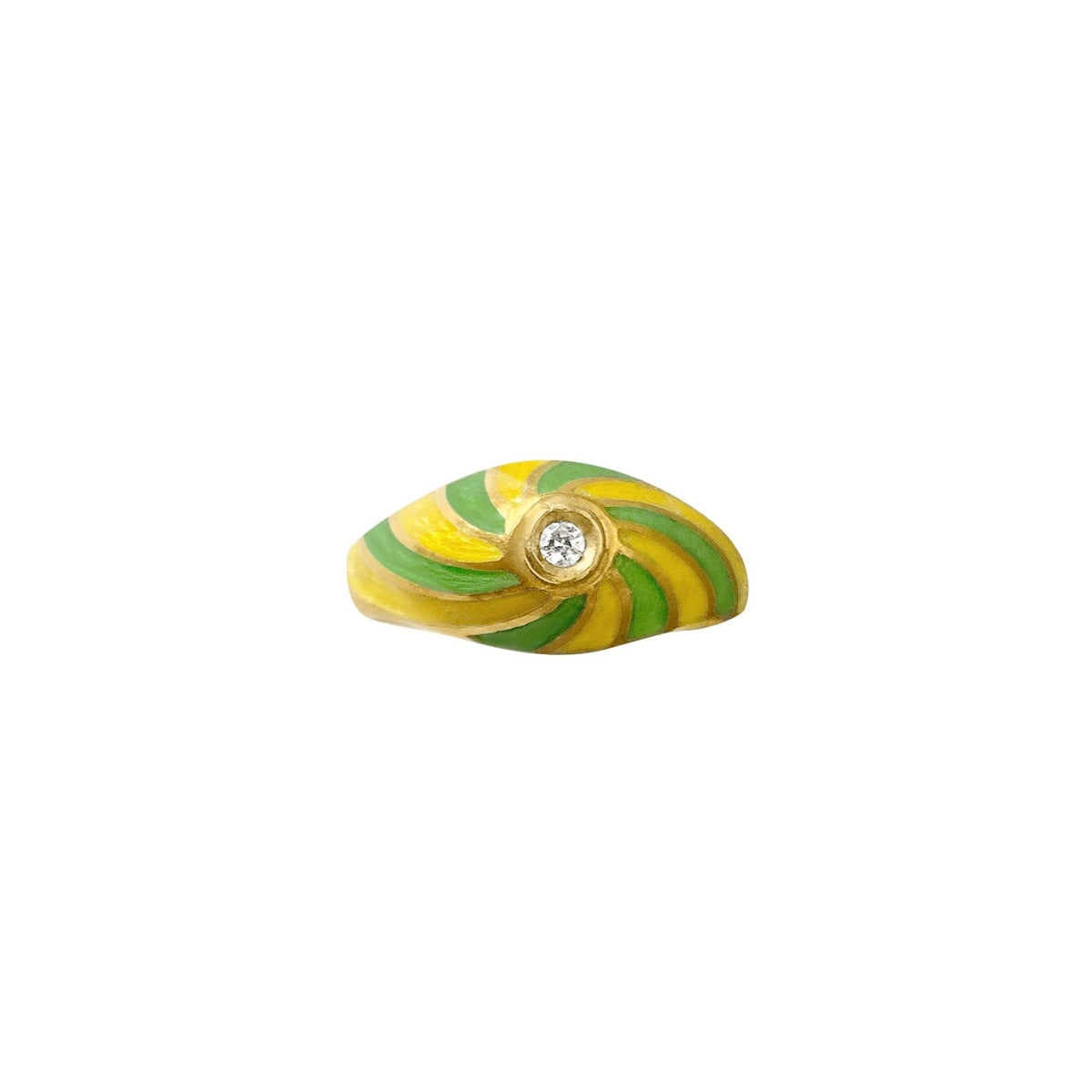 Vintage 18k Rare Green and Yellow Enamel Diamond Ring