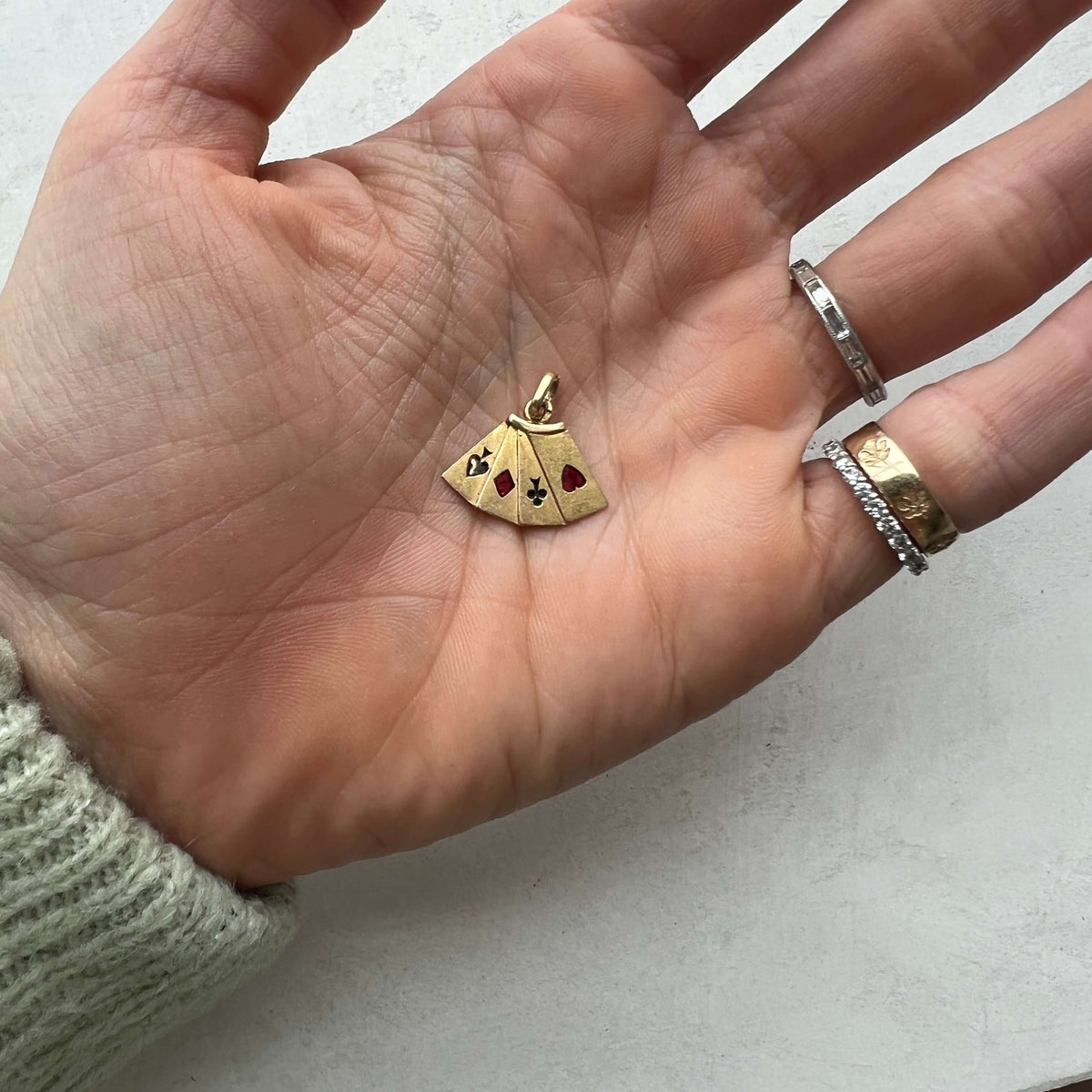 Vintage Gold Enamel Card Suit Charm