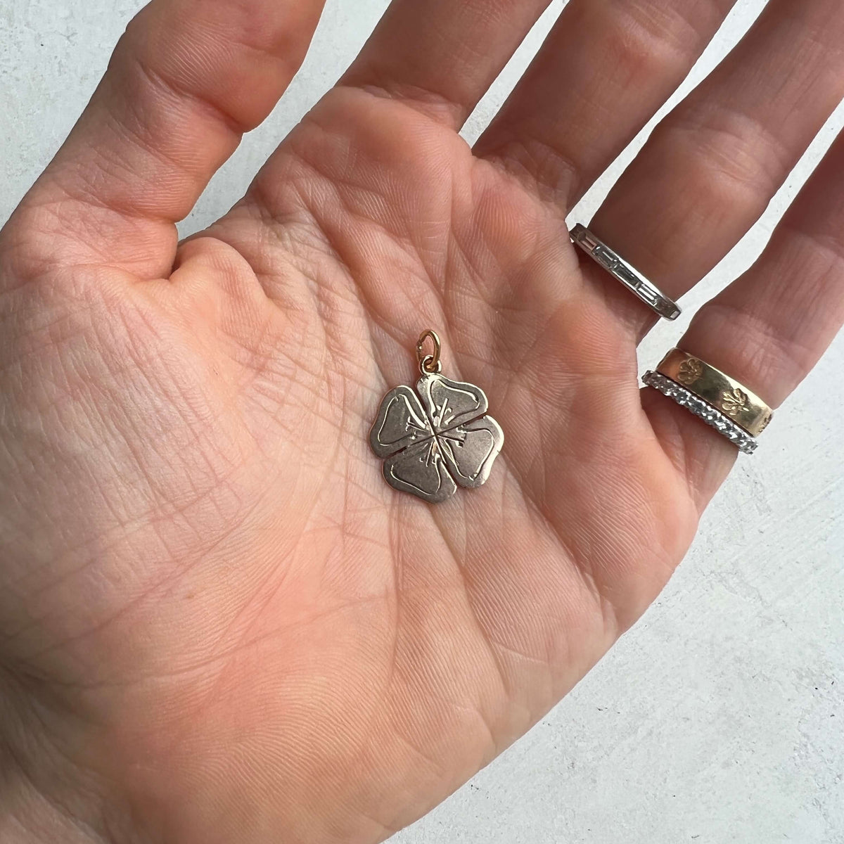 Gold Vintage Four Leaf Flower Charm
